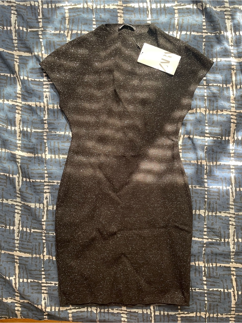 Zara Black Sparkle Bodycon Cap Sleeves Dress